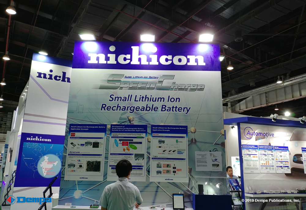 Nichicon has showcased at electronica India 2019 its products lineup including small lithium-ion rechargeable batteries. 