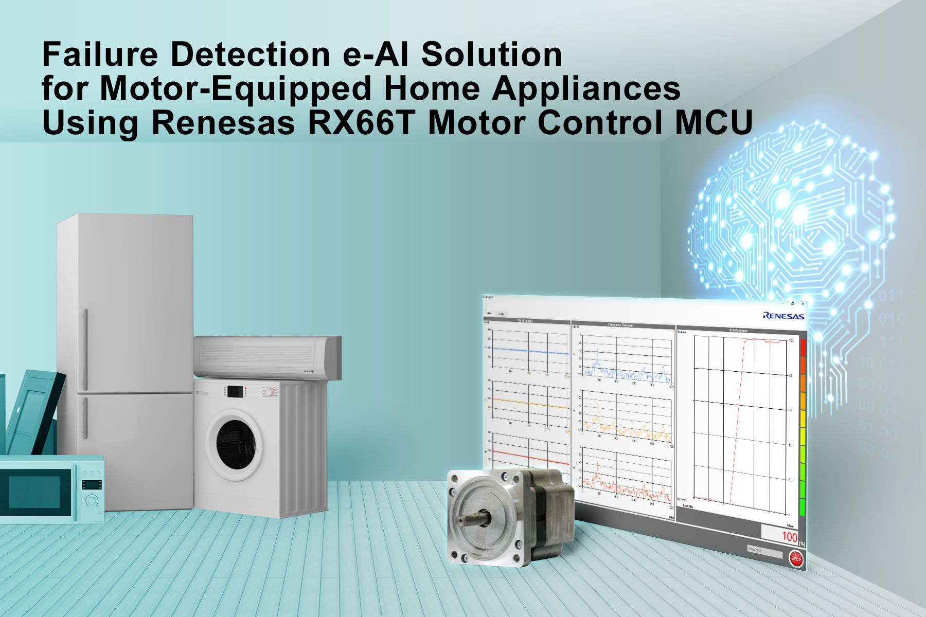 Failure detection e-AI solution for motor-equipped home appliances featuring the Renesas RX66T 32-bit microcontroller
